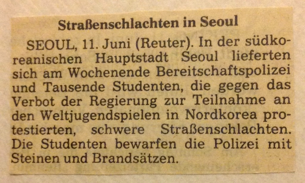 Frankfurter Rundschau vom 12.06.1989: Straßenschlachten in Seoul